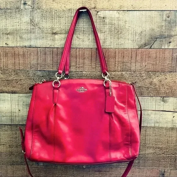 Coach Red Leather Large Christie Carryall Tote - Picture 3 of 14